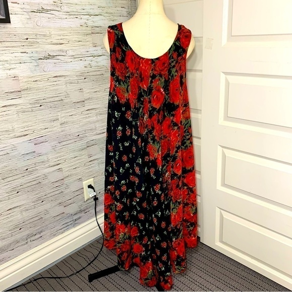 CROCUS Black Red Floral Chiffon Shift Dress Asymmetrical Lagen Look Free Size - Picture 5 of 12